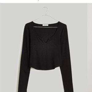 Madewell Black split neck, long sleeve tee